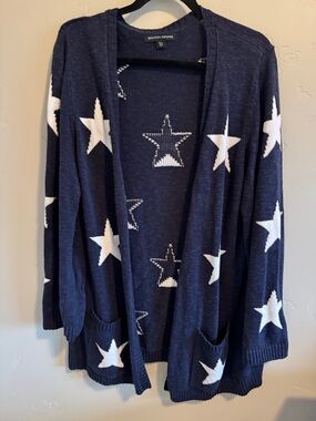 Boston, proper navy and white star pattern open oversized cardigan